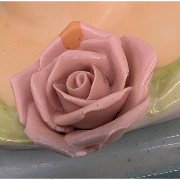 Lady Head vase Ucagco Ceramics Hand Painted Turban Rose Stamped Japan Blue Green - Picture 8 of 8